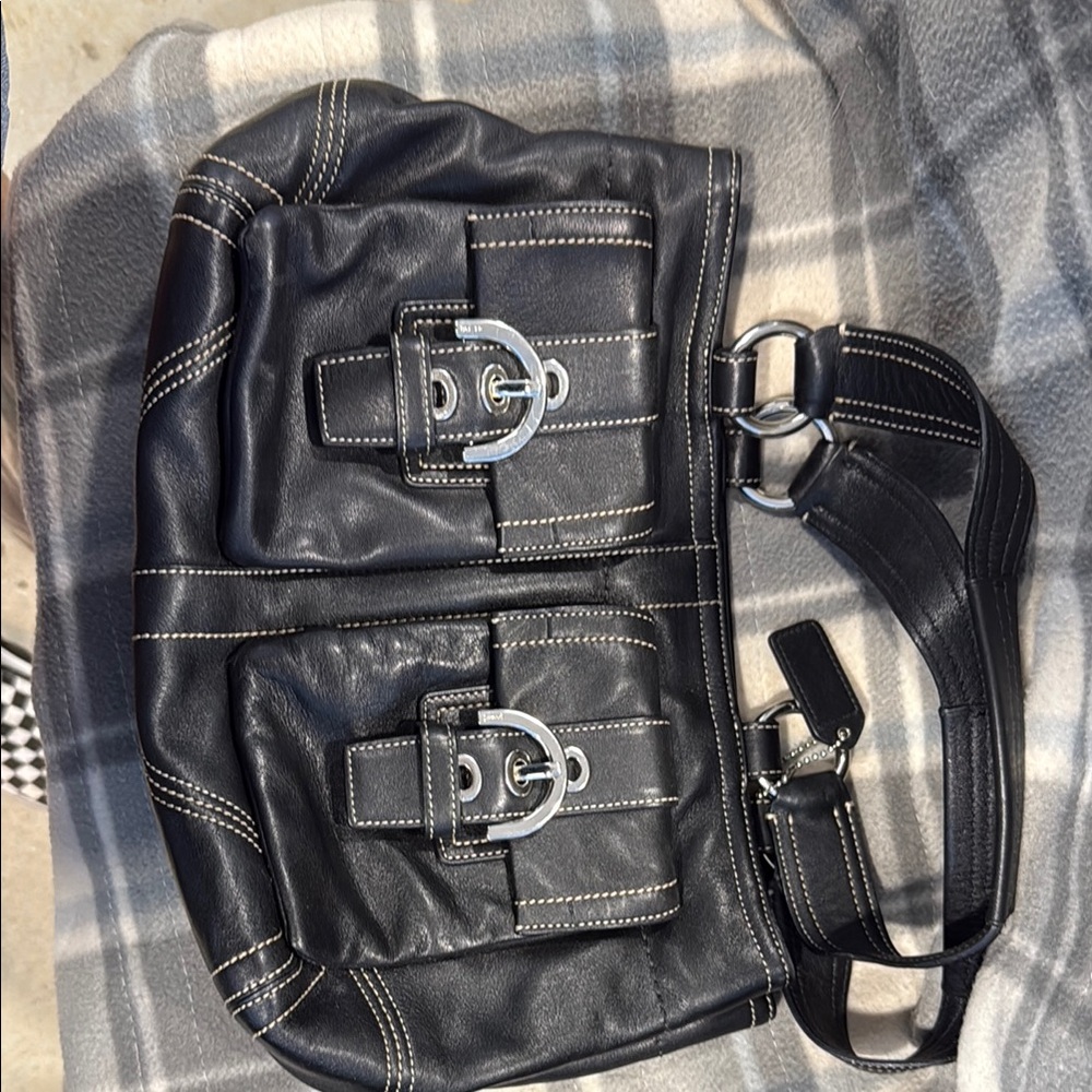 Coach Black Shoulder Bag with Silver Accents